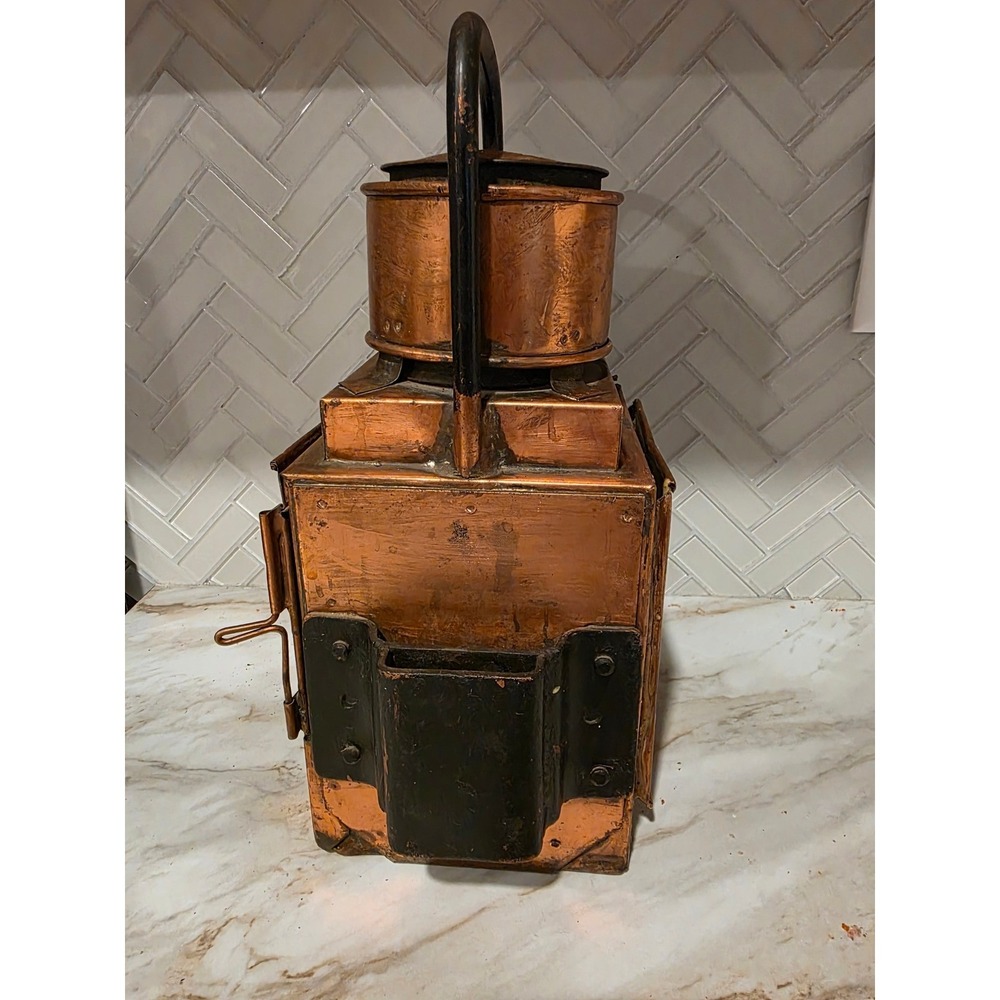Antique Railroad Copper Lantern Train Conductor Kerosene Oil Lamp Lighting Decor - Picture 3 of 9